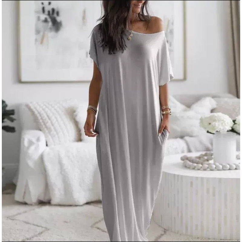 🔥 Offre spéciale du dernier jour : 54 % de réduction ✨💃 Robe d'été longue et décontractée pour femme, manches courtes, couleur unie