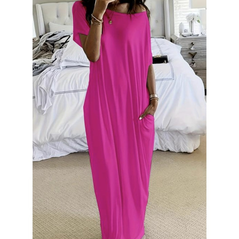 🔥 Offre spéciale du dernier jour : 54 % de réduction ✨💃 Robe d'été longue et décontractée pour femme, manches courtes, couleur unie