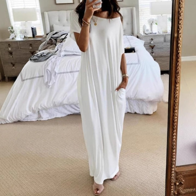 🔥 Offre spéciale du dernier jour : 54 % de réduction ✨💃 Robe d'été longue et décontractée pour femme, manches courtes, couleur unie