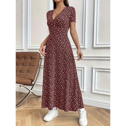 ⏳Durée limitée -50 %⏳Robe longue décontractée à fleurs et col en V pour femme