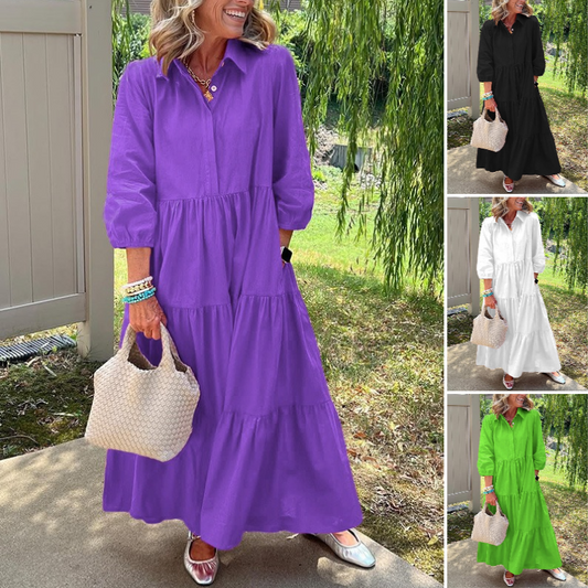 Robe ample pour femmes, longueur à la cheville, avec revers