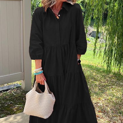 Robe ample pour femmes, longueur à la cheville, avec revers