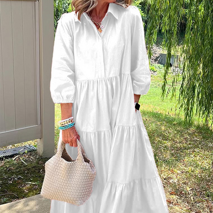 Robe ample pour femmes, longueur à la cheville, avec revers