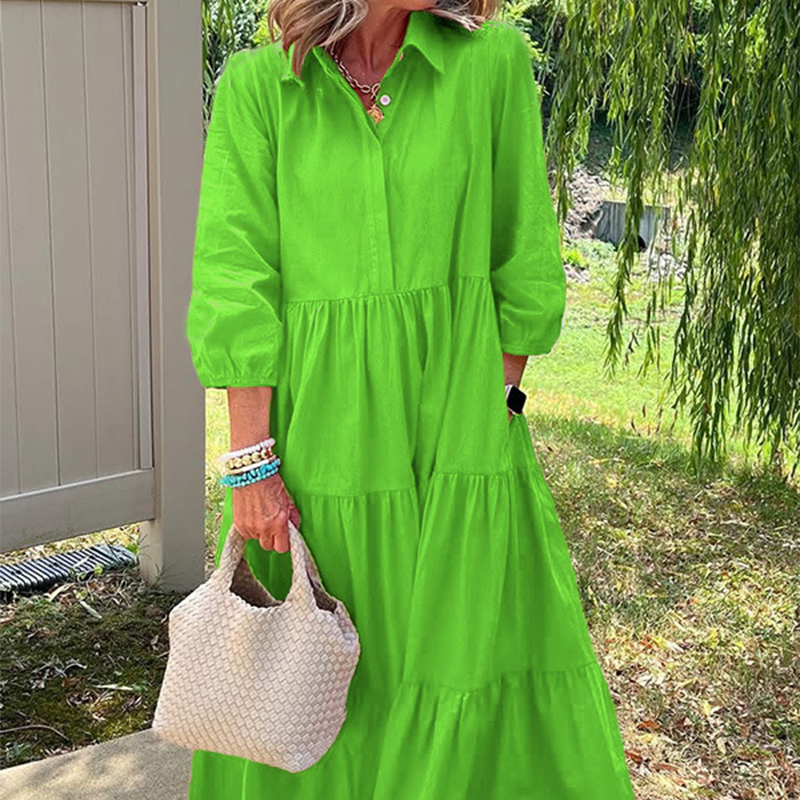 Robe ample pour femmes, longueur à la cheville, avec revers