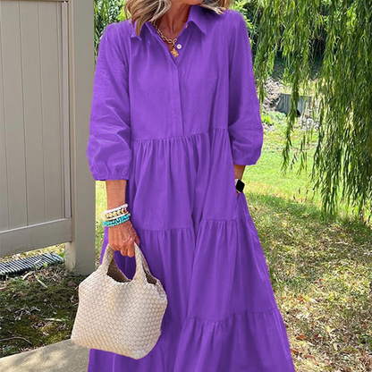 Robe ample pour femmes, longueur à la cheville, avec revers