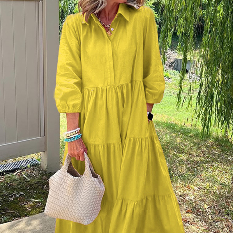 Robe ample pour femmes, longueur à la cheville, avec revers
