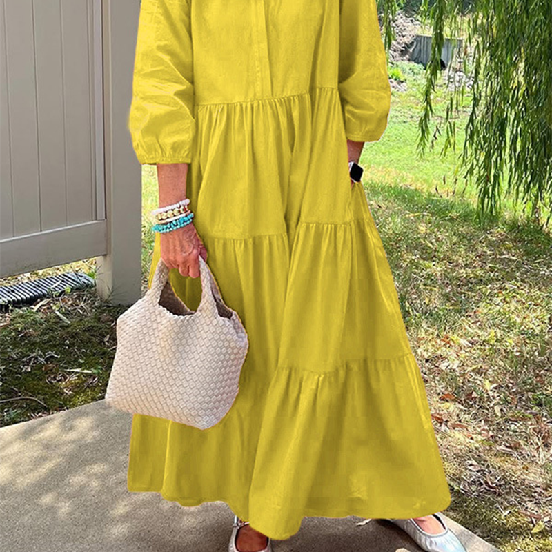 Robe ample pour femmes, longueur à la cheville, avec revers