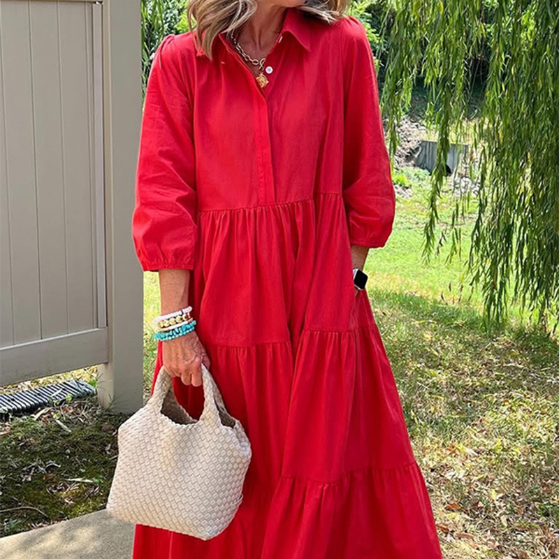 Robe ample pour femmes, longueur à la cheville, avec revers