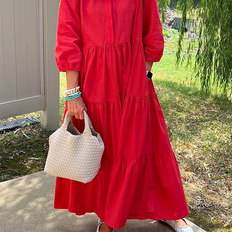 Robe ample pour femmes, longueur à la cheville, avec revers