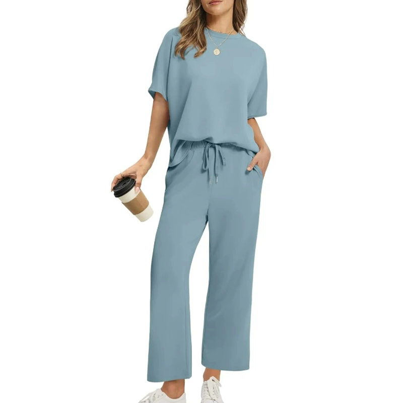 💎 60% DE RÉDUCTION ! 💎 Ensemble Femme 2 Pièces Décontracté – Haut Demi-Manches + Pantalon Cheville, Ultra Doux & Élégant (S à 4XL) ✨👖