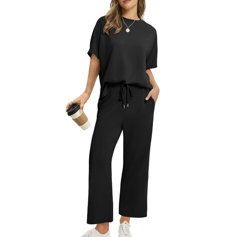💎 60% DE RÉDUCTION ! 💎 Ensemble Femme 2 Pièces Décontracté – Haut Demi-Manches + Pantalon Cheville, Ultra Doux & Élégant (S à 4XL) ✨👖