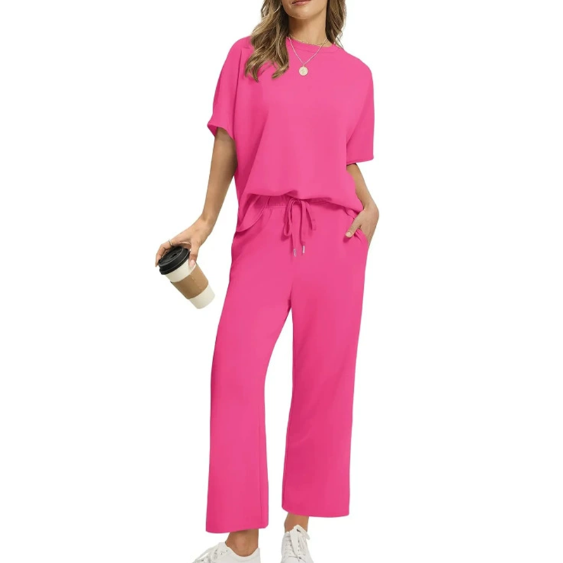 💎 60% DE RÉDUCTION ! 💎 Ensemble Femme 2 Pièces Décontracté – Haut Demi-Manches + Pantalon Cheville, Ultra Doux & Élégant (S à 4XL) ✨👖