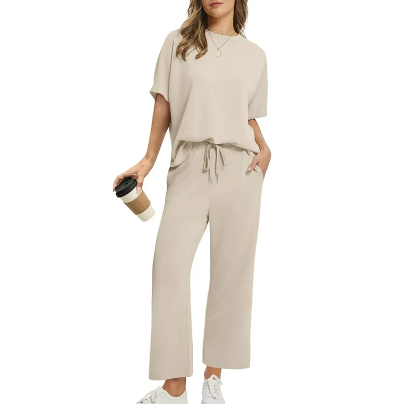 💎 60% DE RÉDUCTION ! 💎 Ensemble Femme 2 Pièces Décontracté – Haut Demi-Manches + Pantalon Cheville, Ultra Doux & Élégant (S à 4XL) ✨👖