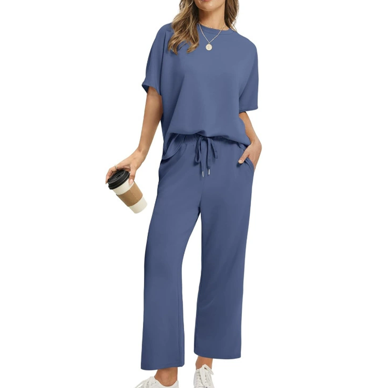 💎 60% DE RÉDUCTION ! 💎 Ensemble Femme 2 Pièces Décontracté – Haut Demi-Manches + Pantalon Cheville, Ultra Doux & Élégant (S à 4XL) ✨👖