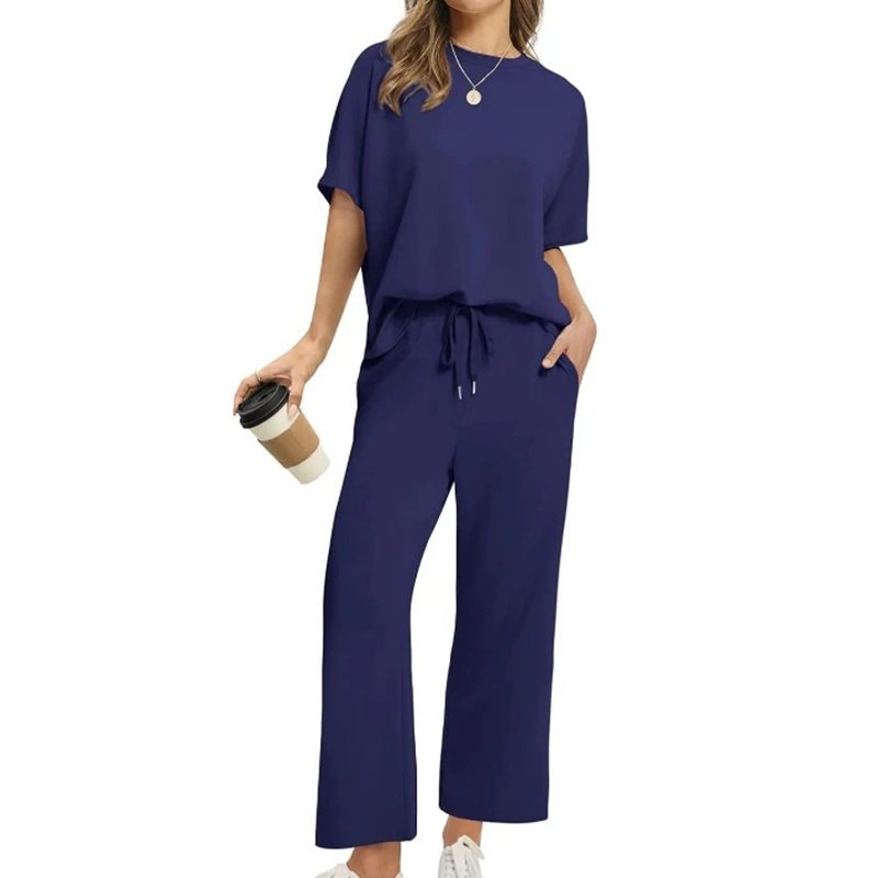 💎 60% DE RÉDUCTION ! 💎 Ensemble Femme 2 Pièces Décontracté – Haut Demi-Manches + Pantalon Cheville, Ultra Doux & Élégant (S à 4XL) ✨👖