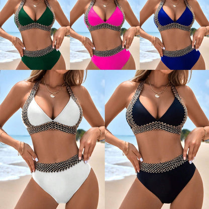 🌊 Offre à durée limitée : 50 % de réduction sur le maillot de bain séduisant à encolure en V et motif ondulé pour femme