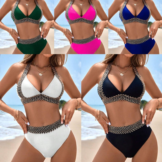 🌊 Offre à durée limitée : 50 % de réduction sur le maillot de bain séduisant à encolure en V et motif ondulé pour femme