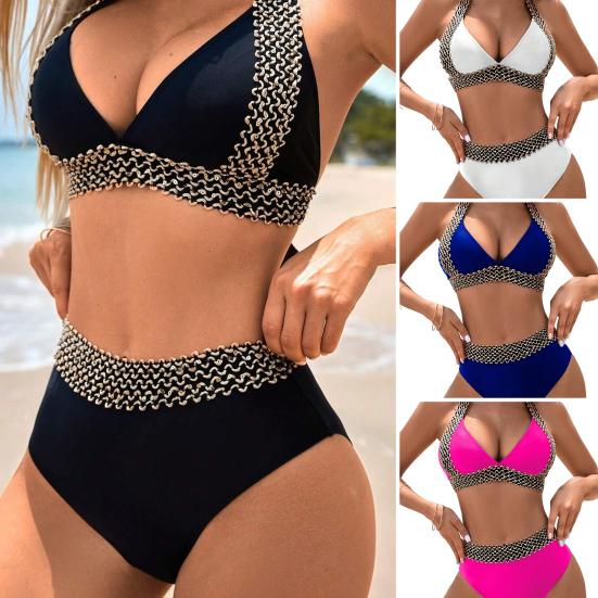 🌊 Offre à durée limitée : 50 % de réduction sur le maillot de bain séduisant à encolure en V et motif ondulé pour femme