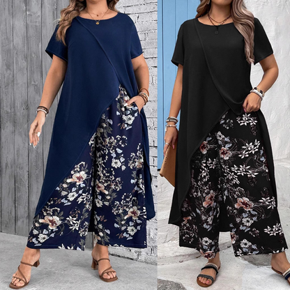 Ensemble femme - Top et pantalon imprimé de couleur unie