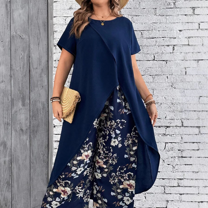 Ensemble femme - Top et pantalon imprimé de couleur unie