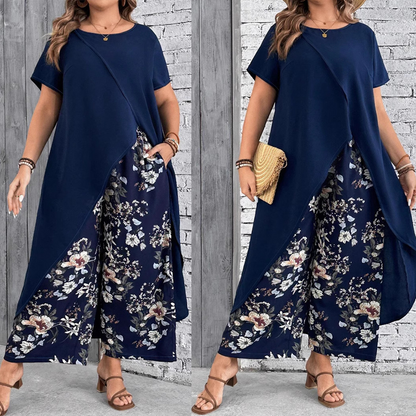 Ensemble femme - Top et pantalon imprimé de couleur unie