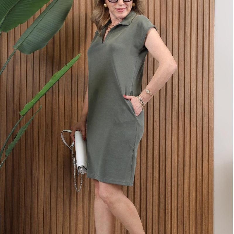 Robe décontractée à col rabattu et légère ligne A pour femmes🕊️