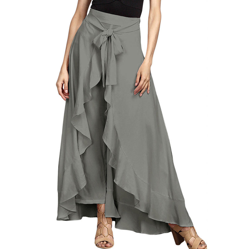🎉2025 New Products Hot Sale✨Pantalon à jambe large asymétrique et ourlet volanté
