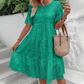 Robe unie à col rond et découpes florales pour femmes