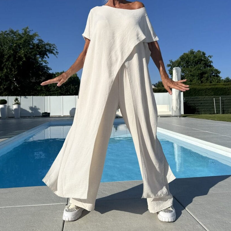 Ensemble d'un top et d'un pantalon décolletés unicolores