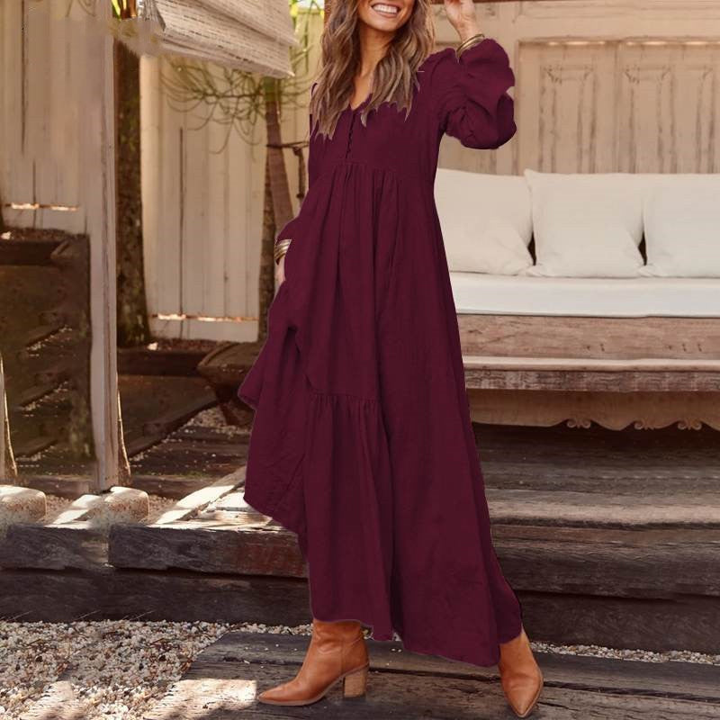 Robes décontractées, polyvalentes et amples à col en V pour femmes