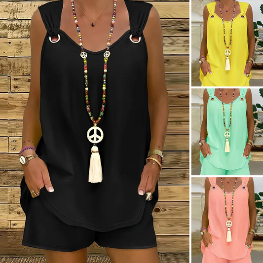 🎉SOLDES DU DERNIER JOUR : 50 % DE RÉDUCTION✨ Ensemble 2 pièces : débardeur sans manches et short