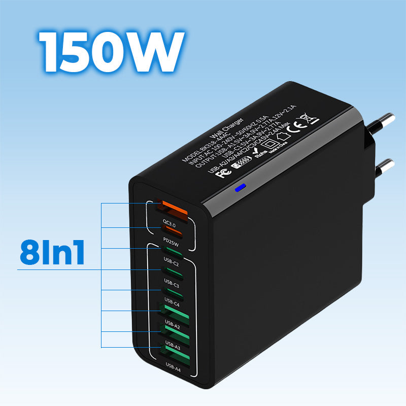 💎 50% DE RÉDUCTION ! 💎 Chargeur Multi-Ports 150W Ultra-Rapide – 8 Ports USB, Charge Simultanée & Protection Intelligente