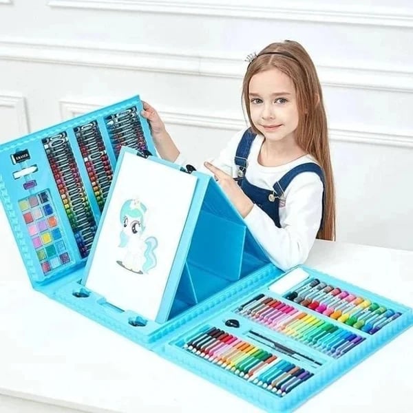 📢📢50% DE RÉDUCTION✨Kit Artistique 6-en-1 Enfant🎨208 Pièces, Chevalet Double Face, Matériaux Sûrs, Idéal pour Développer la Créativité✨