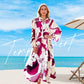 Robe longue à col en V et à motif floral pour femmes