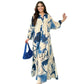 Robe longue à col en V et à motif floral pour femmes