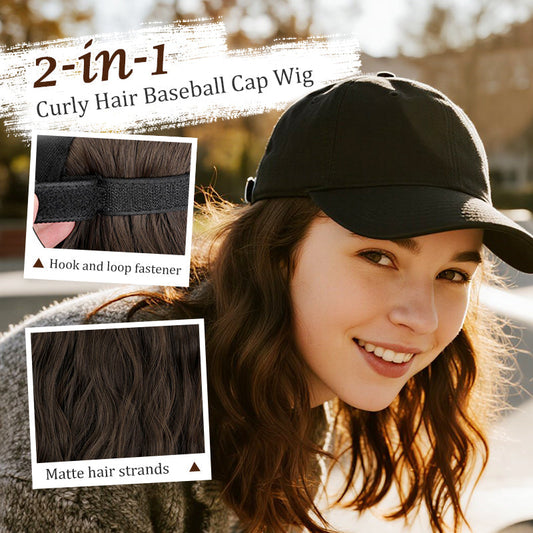 Perruque casquette de baseball 2 en 1 aux cheveux bouclés