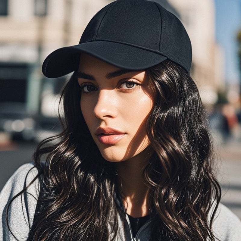 Perruque casquette de baseball 2 en 1 aux cheveux bouclés