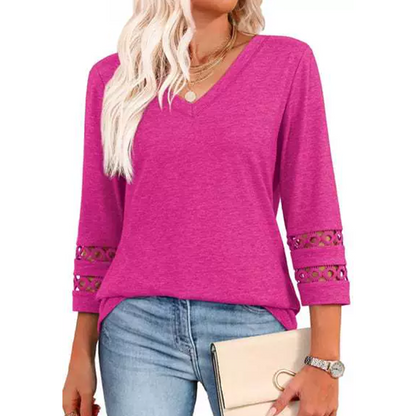 💥Dernier jour de la promotion spéciale 50 % de réduction💝Nouveauté 2025 : hauts à manches 3/4 pour femmes, t-shirts tendance à col en V
