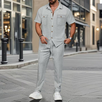 🎊Meilleures ventes 2025🎊Vêtements pour hommes, couleur unie, décontracté, coton et lin, ensemble deux pièces