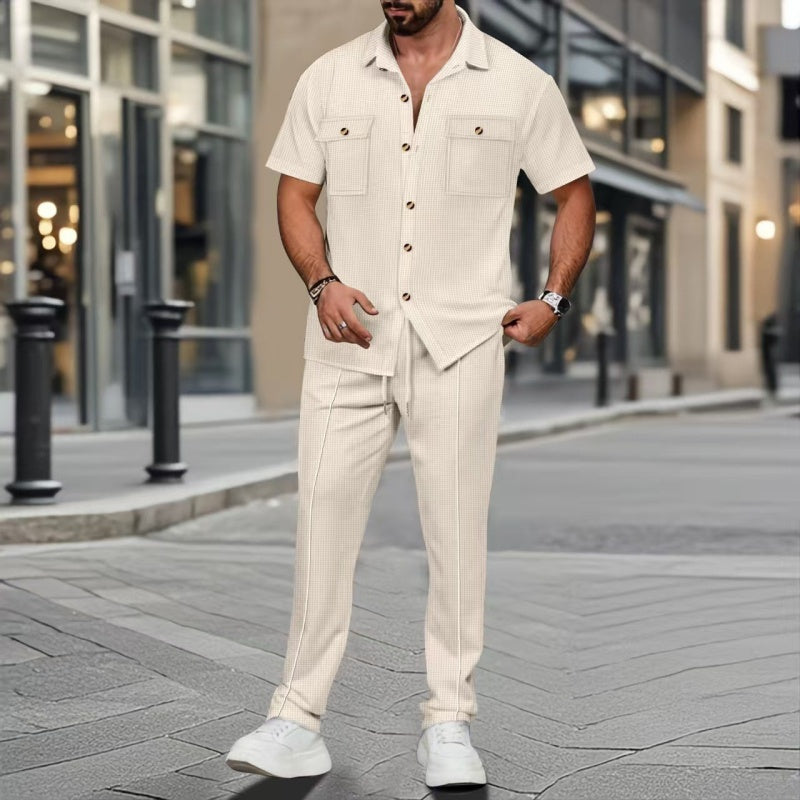 🎊Meilleures ventes 2025🎊Vêtements pour hommes, couleur unie, décontracté, coton et lin, ensemble deux pièces