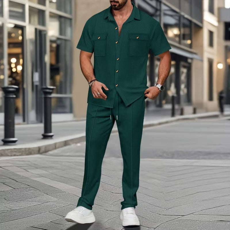 🎊Meilleures ventes 2025🎊Vêtements pour hommes, couleur unie, décontracté, coton et lin, ensemble deux pièces