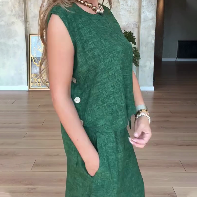 Ensemble 2 pièces sans manches et pantalon large pour femmes