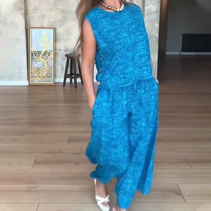 Ensemble 2 pièces sans manches et pantalon large pour femmes
