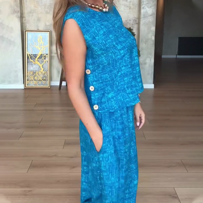 Ensemble 2 pièces sans manches et pantalon large pour femmes