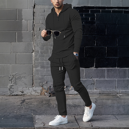 Ensemble de survêtement 2 pièces à capuche et couleur unie pour homme