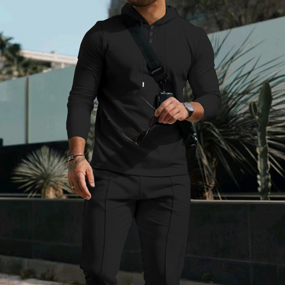 Ensemble de survêtement 2 pièces à capuche et couleur unie pour homme