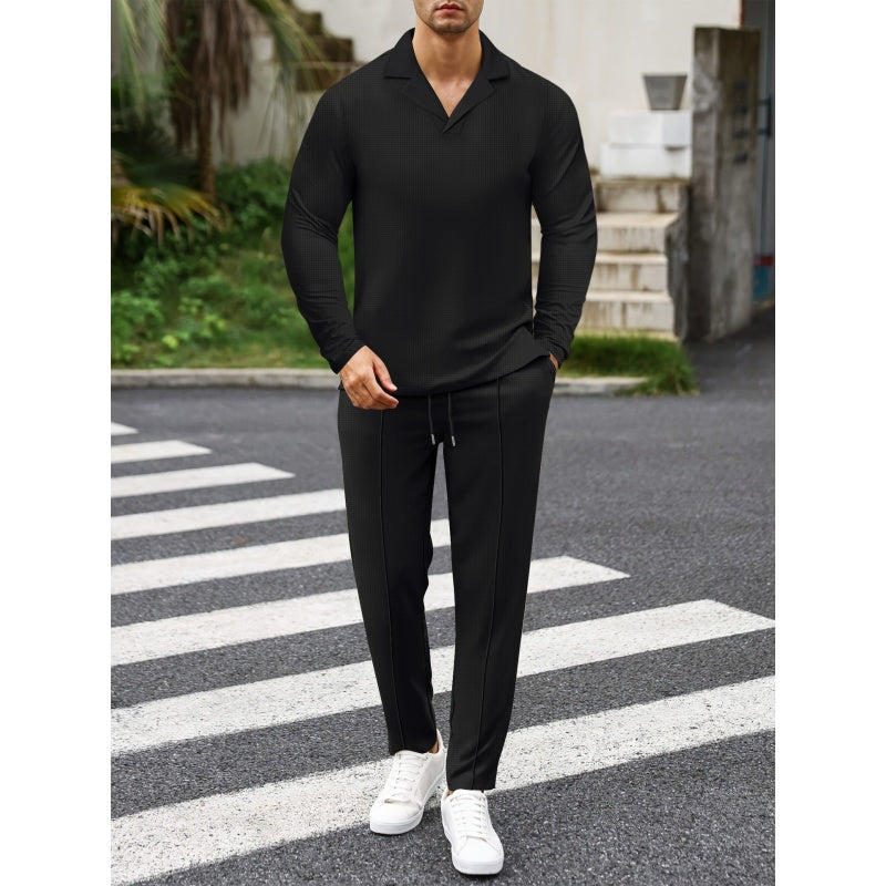 🎊Élégant ensemble pour homme en coton, composé d'une chemise à col et d'un pantalon à cordon