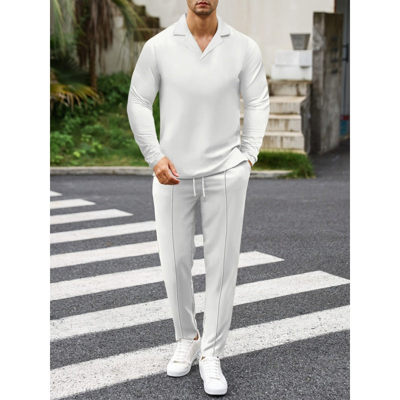 🎊Élégant ensemble pour homme en coton, composé d'une chemise à col et d'un pantalon à cordon