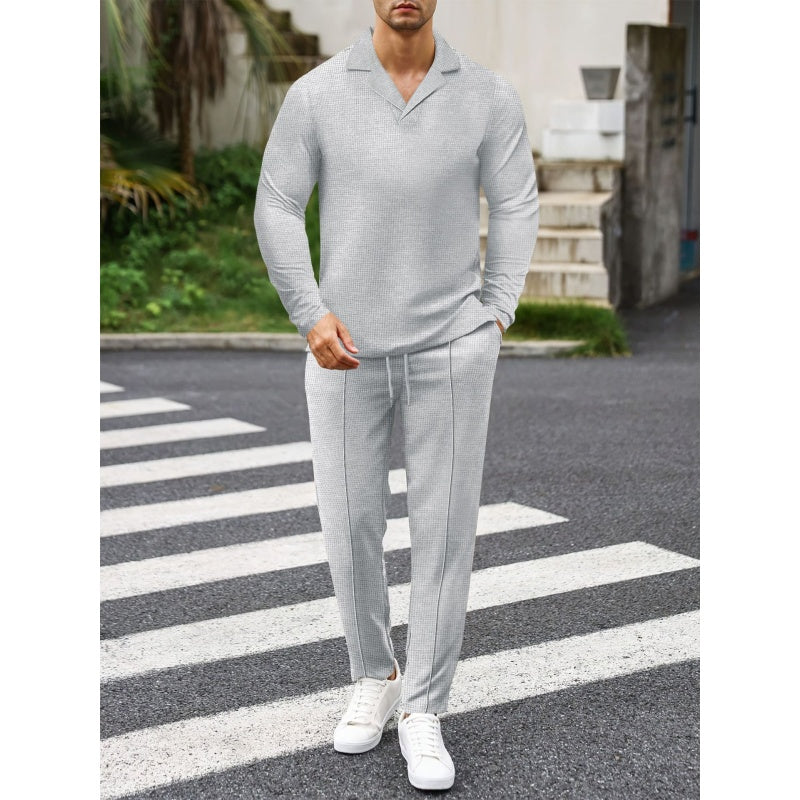 🎊Élégant ensemble pour homme en coton, composé d'une chemise à col et d'un pantalon à cordon