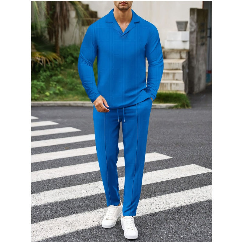 🎊Élégant ensemble pour homme en coton, composé d'une chemise à col et d'un pantalon à cordon